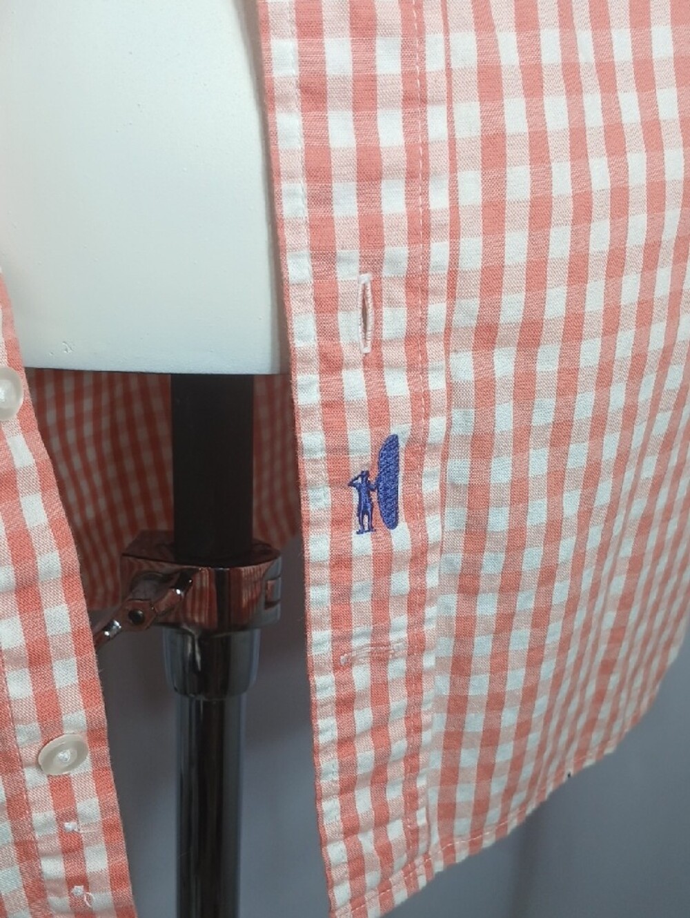 Johnnie O mens large pink or coral gingham long sleeve cotton shirt - Picture 7 of 9